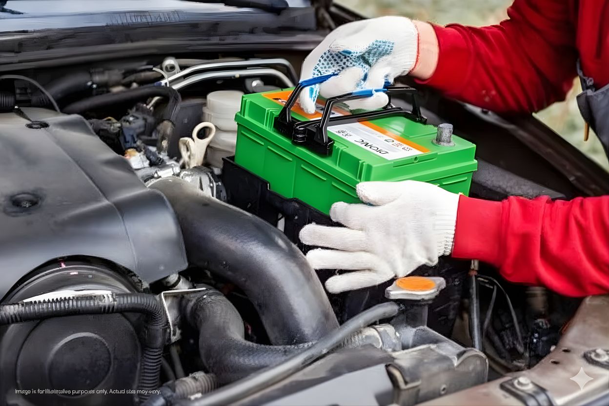 mechanic installing Atonic Battery
